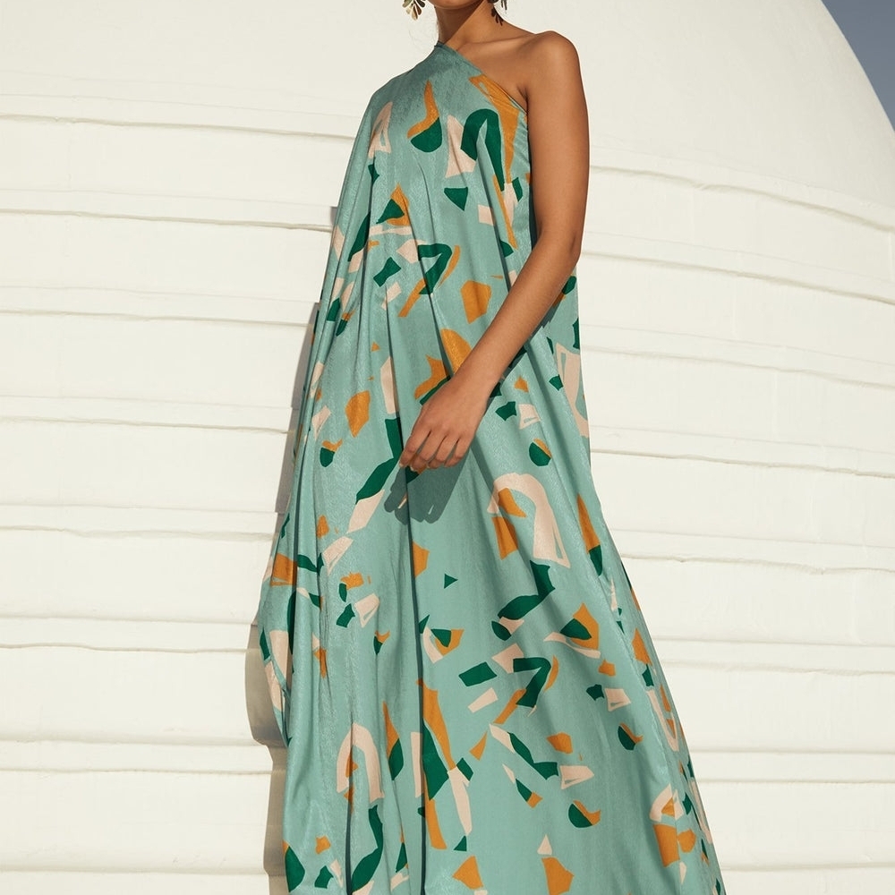 Diarrablu Teal and Orange One-Shoulder Dress